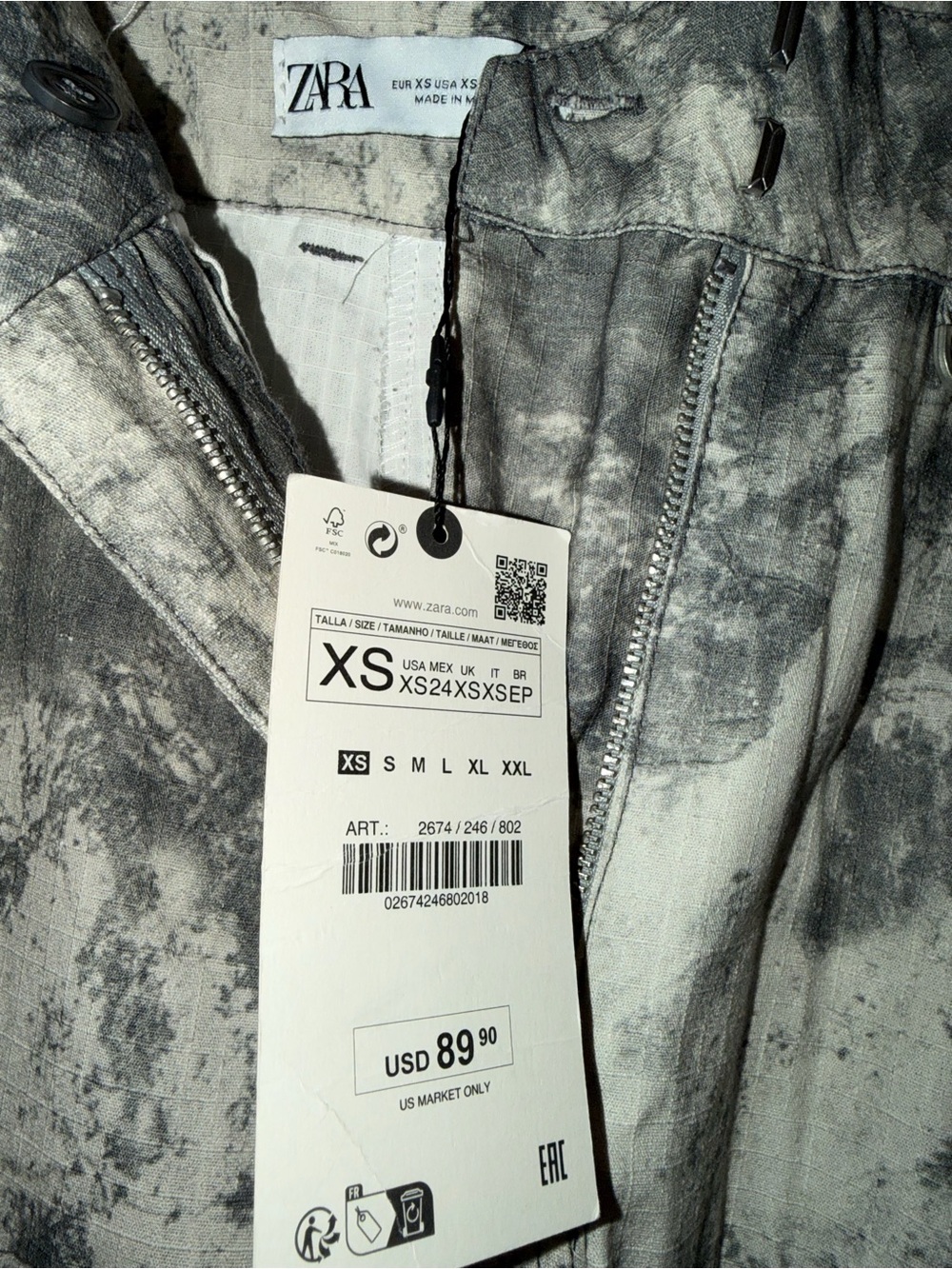Zara Gray and Black Camo Wide Leg Pants